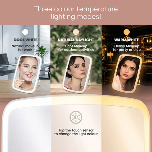LIVIVO Freestanding LED Cosmetic Mirror Rechargeable - 3 Lighting Modes Adjustable Makeup Mirror