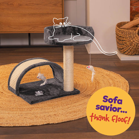 Cat Bed with Scratch Post - Grey