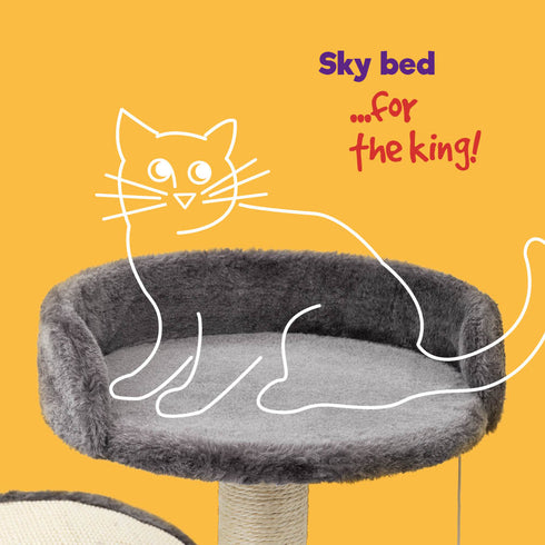 Cat Bed with Scratch Post - Grey