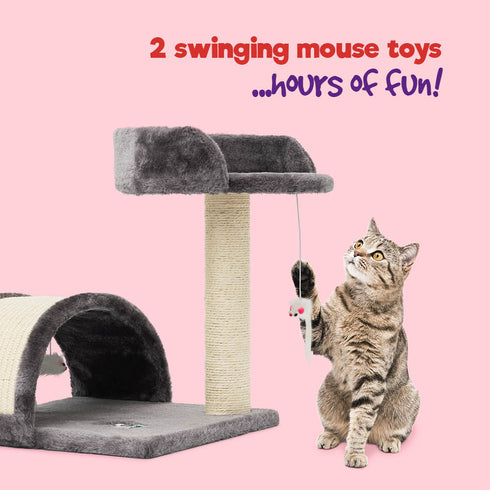 Cat Bed with Scratch Post - Grey