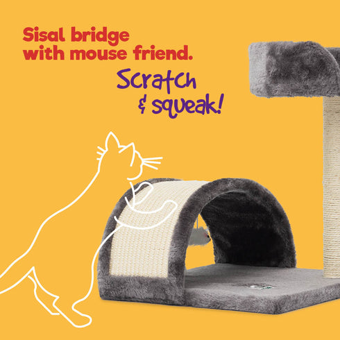 Cat Bed with Scratch Post - Grey