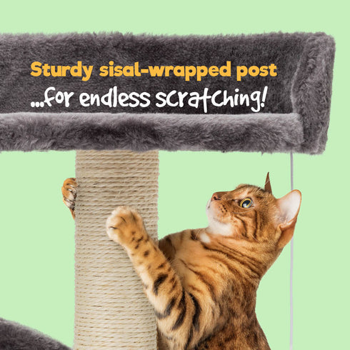 Cat Bed with Scratch Post - Grey