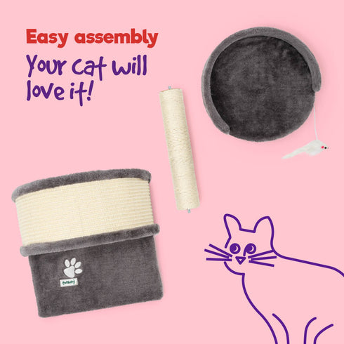 Cat Bed with Scratch Post - Grey