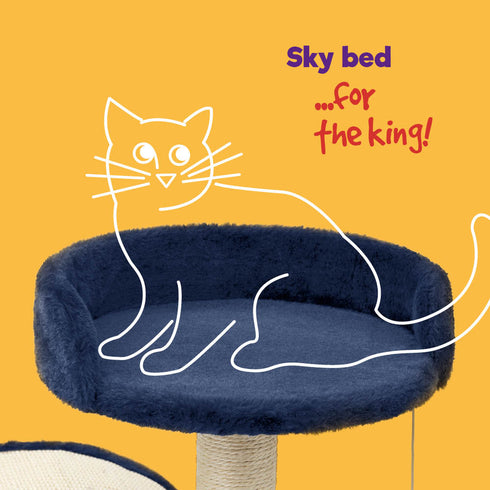 Cat Bed with Scratch Post - Navy