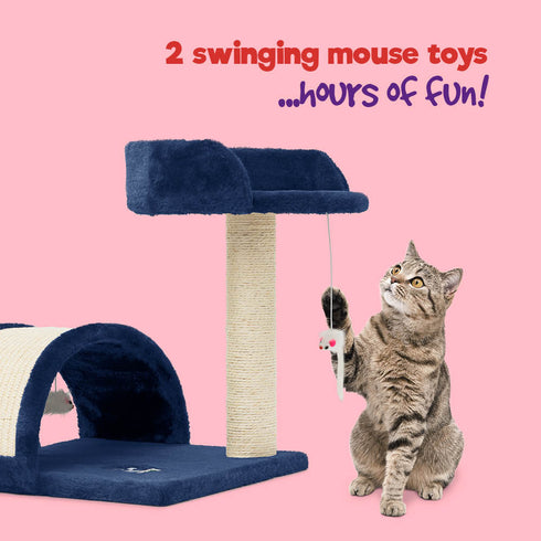 Cat Bed with Scratch Post - Navy