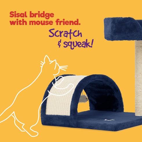 Cat Bed with Scratch Post - Navy