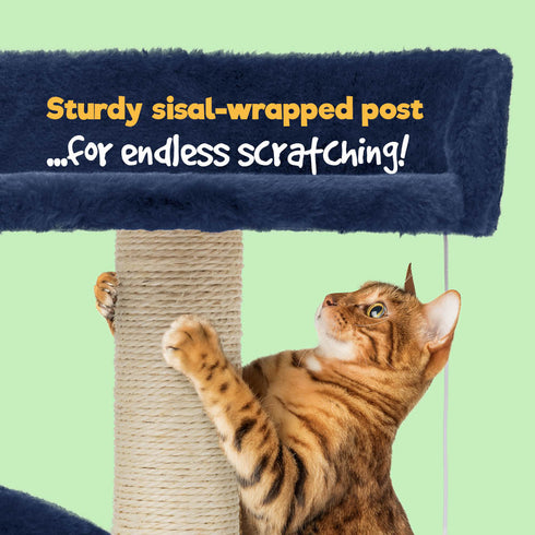 Cat Bed with Scratch Post - Navy