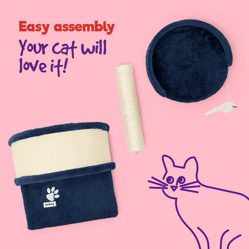Cat Bed with Scratch Post - Navy