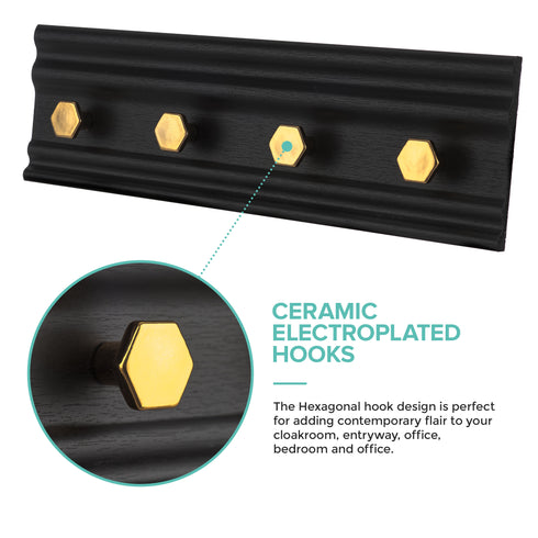 Wall Mounted Coat Rack with 4 Hooks - Black