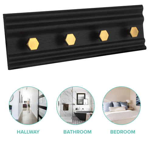 Wall Mounted Coat Rack with 4 Hooks - Black