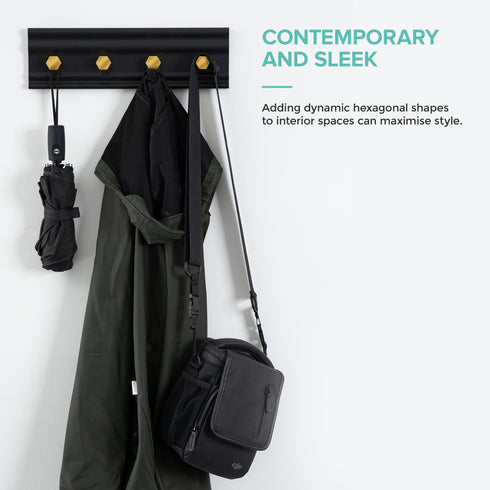 Wall Mounted Coat Rack with 4 Hooks - Black