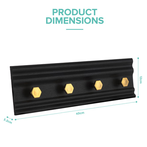 Wall Mounted Coat Rack with 4 Hooks - Black