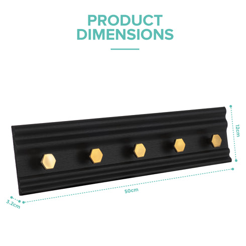 5 Hook Wall Mounted Rack - Black & Gold