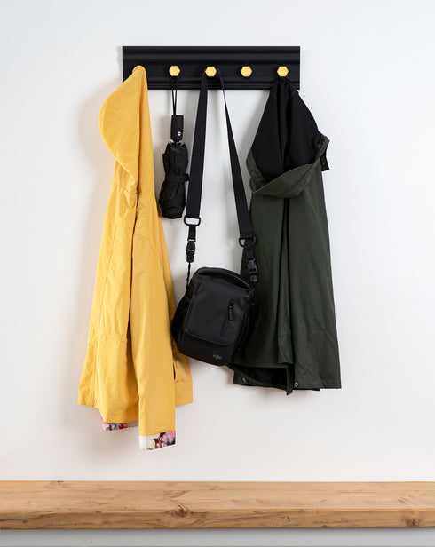 5 Hook Wall Mounted Rack - Black & Gold
