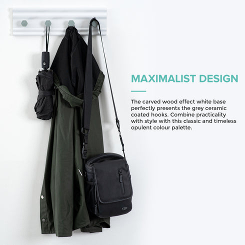 Wall Mounted Coat Rack with 4 Hooks - White/Grey