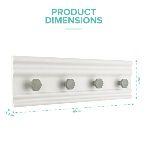 Wall Mounted Coat Rack with 4 Hooks - White/Grey