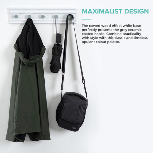 LIVIVO 5 Hook Wall Mounted Rack Grey & White Hexagon