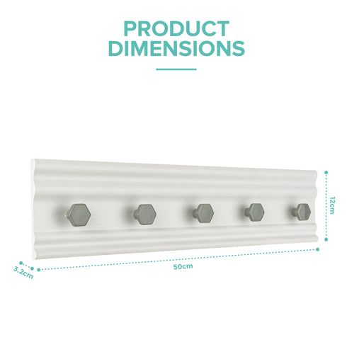 LIVIVO 5 Hook Wall Mounted Rack Grey & White Hexagon