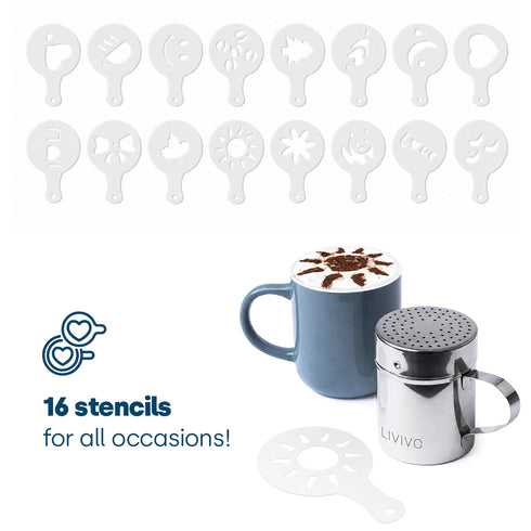 Cocoa Duster with 16 Coffee Art Stencils