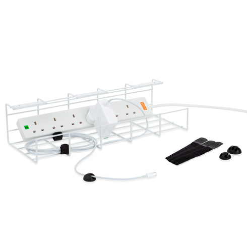 LIVIVO Under Desk Cable Tray – Steel Wire Organiser White