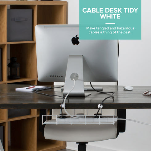 LIVIVO Under Desk Cable Tray – Steel Wire Organiser White