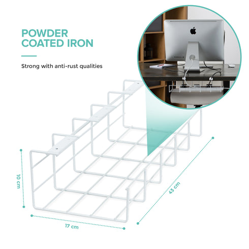 LIVIVO Under Desk Cable Tray – Steel Wire Organiser White
