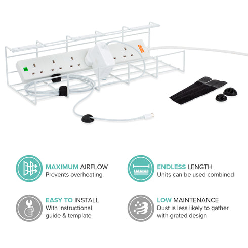 LIVIVO Under Desk Cable Tray – Steel Wire Organiser White