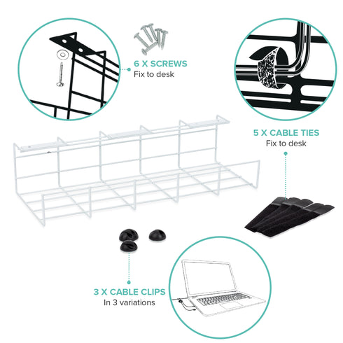 LIVIVO Under Desk Cable Tray – Steel Wire Organiser White