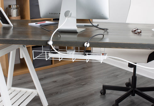 LIVIVO Under Desk Cable Tray – Steel Wire Organiser White