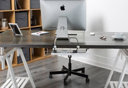 LIVIVO Under Desk Cable Tray – Steel Wire Organiser White