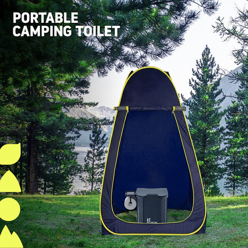 Hillington Portable Camping Toilet 150kg - Foldable with Padded Seat & Complete Accessory Kit - Blue
