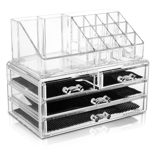 Cosmetic Organiser with 4 Storage Trays - Clear