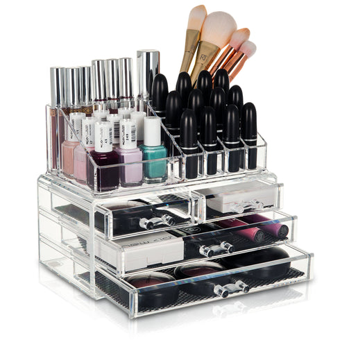 Cosmetic Organiser with 4 Storage Trays - Clear