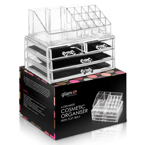 Cosmetic Organiser with 4 Storage Trays - Clear