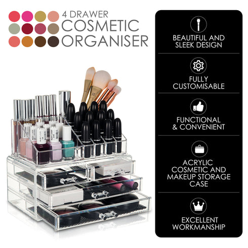 Cosmetic Organiser with 4 Storage Trays - Clear