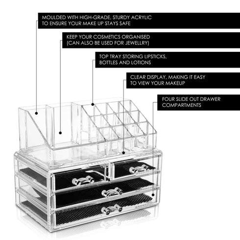 Cosmetic Organiser with 4 Storage Trays - Clear