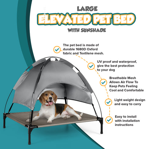 Elevated Dog Bed with Canopy Shade L