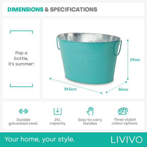 Galvanised Steel Drinks Bucket - Turquoise