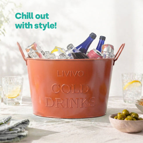 Galvanised Steel Drinks Bucket - Coral