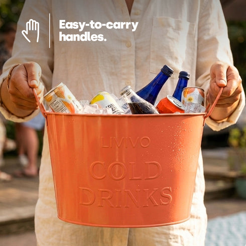 Galvanised Steel Drinks Bucket - Coral