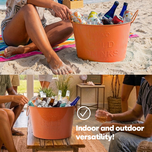 Galvanised Steel Drinks Bucket - Coral