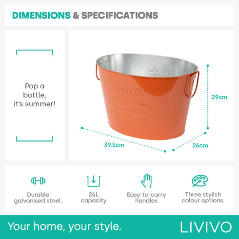 Galvanised Steel Drinks Bucket - Coral