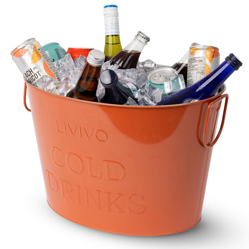 Galvanised Steel Drinks Bucket - Coral