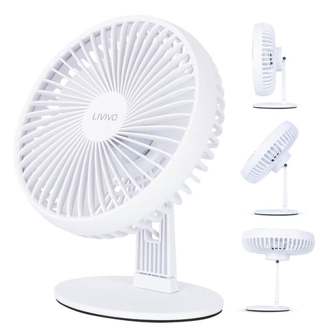 LIVIVO 6" USB Desk Fan 3 Speed Compact Desktop with Steel Base & Type-C Cable - White