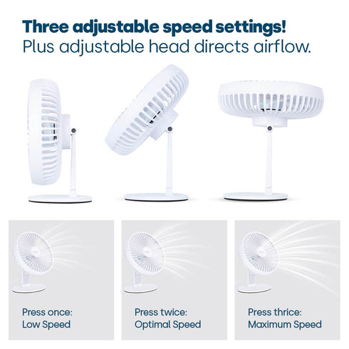 LIVIVO 6" USB Desk Fan 3 Speed Compact Desktop with Steel Base & Type-C Cable - White