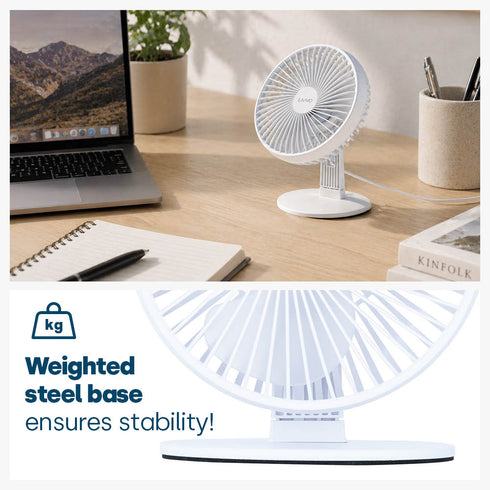 LIVIVO 6" USB Desk Fan 3 Speed Compact Desktop with Steel Base & Type-C Cable - White
