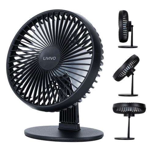 LIVIVO 6" USB Desk Fan 3 Speed Compact Desktop with Steel Base & Type-C Cable - Black