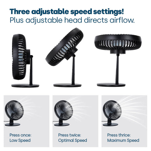 LIVIVO 6" USB Desk Fan 3 Speed Compact Desktop with Steel Base & Type-C Cable - Black