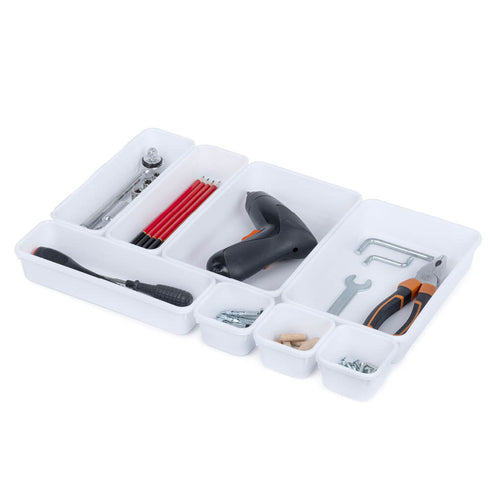 8PC Interlocking Drawer Organiser White