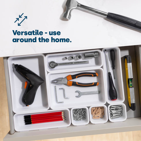 8PC Interlocking Drawer Organiser White